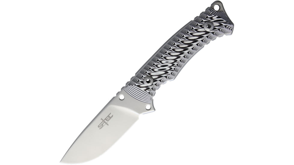 S-TEC Satin Fixed Blade Knife, 9in Overall, 4in Satin SS Blade, Black/Gray Sculpted G10 Handle, Black Nylon Sheath, T228628