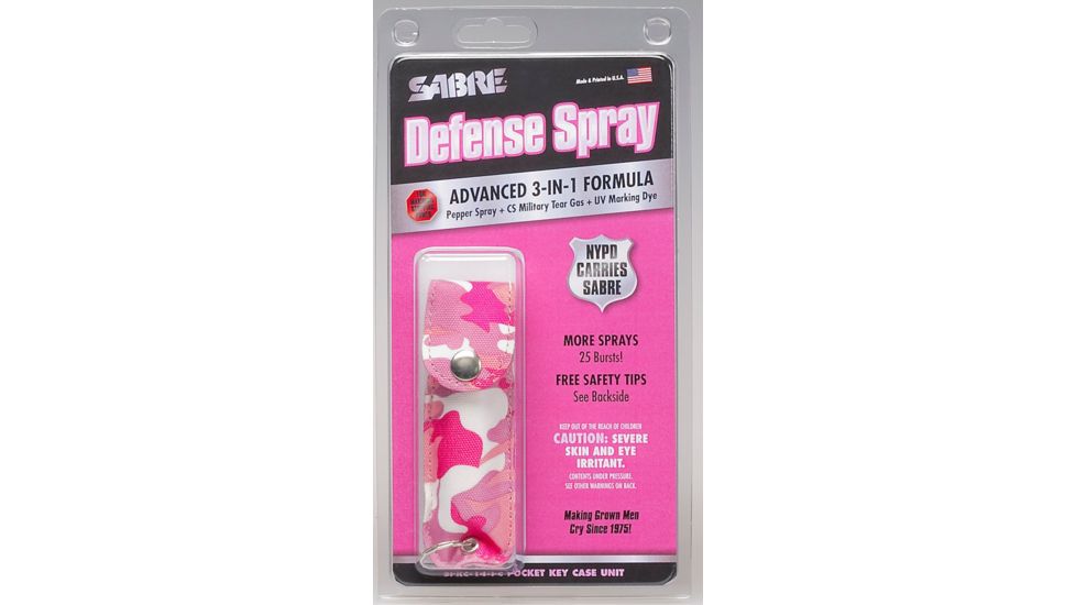 Sabre .54 oz Pocket Key Ring Self Advanced 3-in-1 Defense Spray Case, Pink Camo SPKC-14-PC