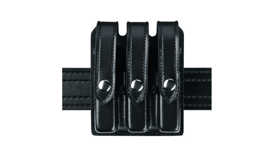 Safariland 777 Slim Triple Mag Pouch W/ Flap, 1911 Government Style, Hi Gloss Black W/ Black Plastic Snap 777-53-9PBL