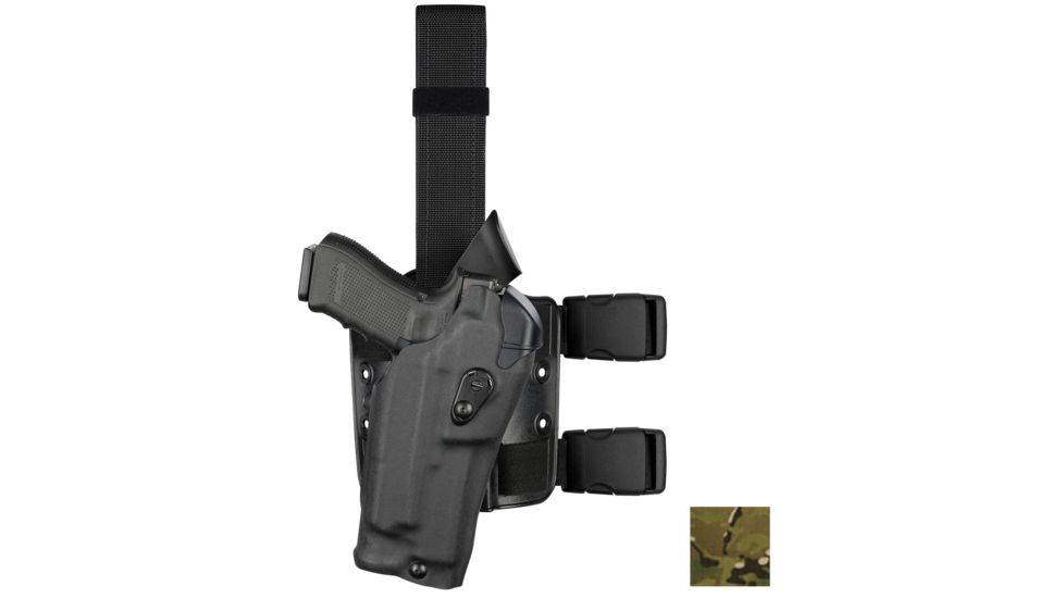 Safariland Model 6384RDS-SP10 ALS OMV Drop Leg Holster, S&amp;W M&amp;P 9mm/.40 &amp; M&amp;P 2.0 .40 only w/Sure Fire X300, Left Hand, Cordura, Single Strap, Drop Flex Adapter, Multi Cam, 6384RDS-2192-702-MS25