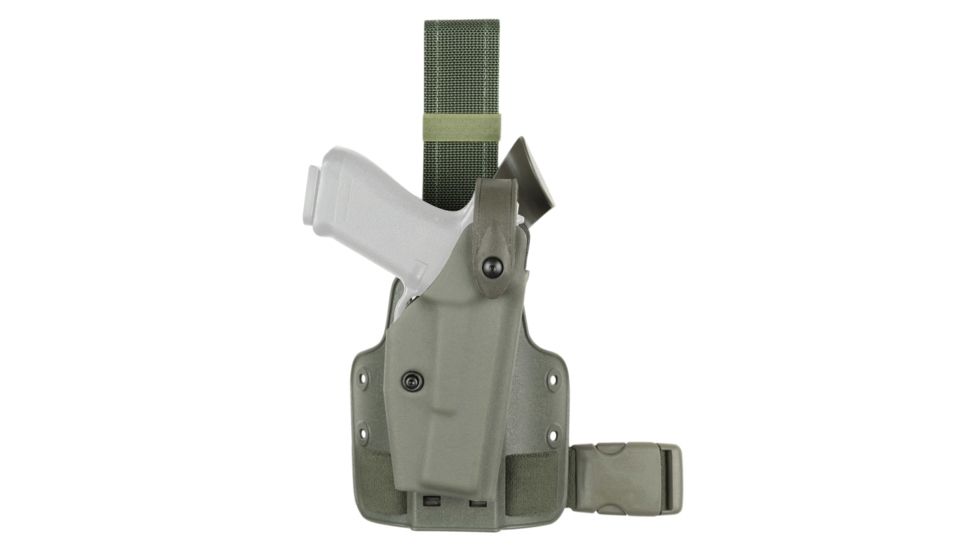 Safariland SLS Tactical Holster, Right Hand, OD Green DFA on Single leg Strap w/QLS 6004-278-561-MS19-MS27