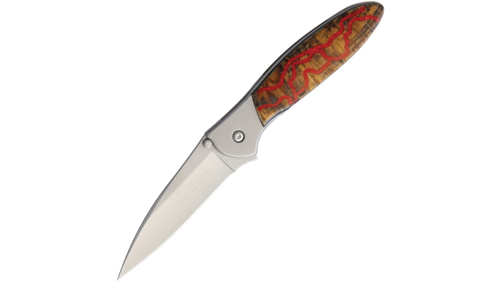 Santa Fe Stoneworks Custom Kershaw Leek A/O Folding Knife, 4in Closed, 3in Bead Blast 14C28N Sandvik SS Blade, Spalted Beech Handle w/Red Coral Vein And Bead Blast SS Back Handle, 1660