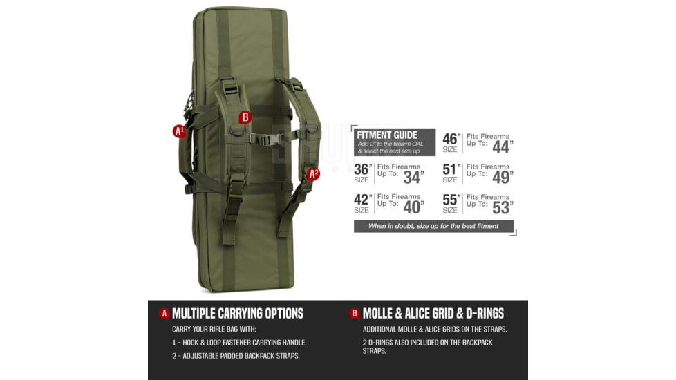 Savior Equipment American Classic Double Rifle Case, 46in, OD Green, RB-4612DG-V1-OG