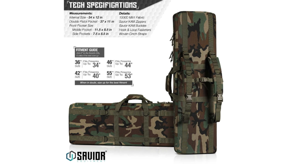Savior Equipment American Classic Double Rifle Case, M81 Woodland, 54in L x 12in H, RB-5512DG-V1-M81