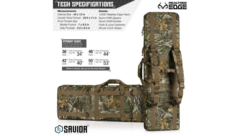 Savior Equipment American Classic Double Rifle Case, Realtree Edge, 45in L x 12in H, RB-4612DG-V1-EDGE