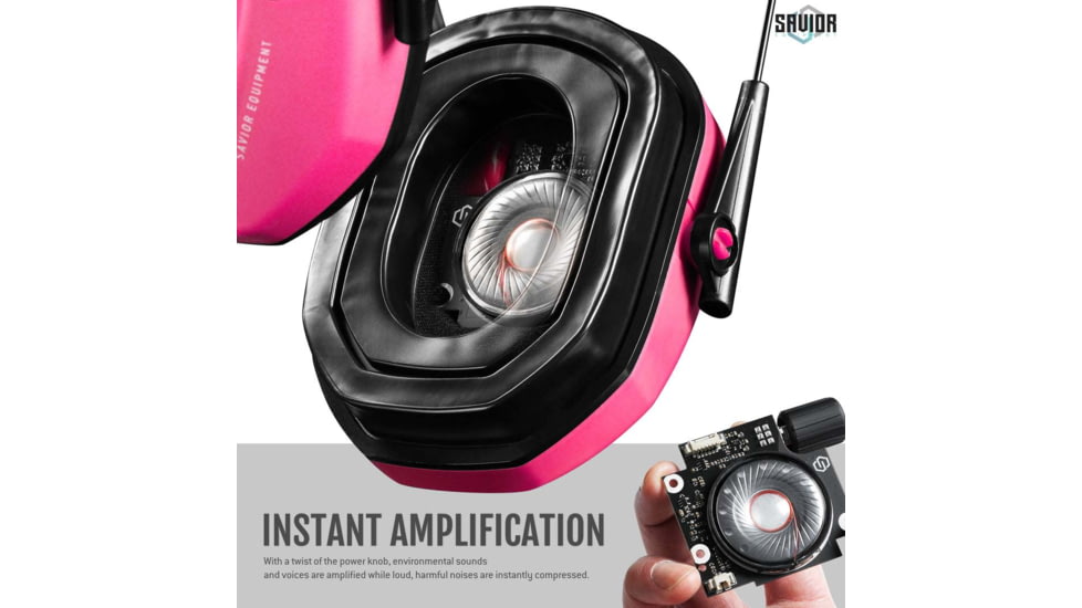 Savior Equipment Apollo Electronic Earmuffs Hearing Protection, Prison Pink, EM-APOLLO-PI