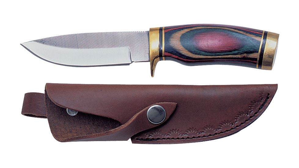 Sawmill Cutlery Ark-N-Saw, 8 1/8in., high carbon stainless drop point blade, Multi color wood handle SM1