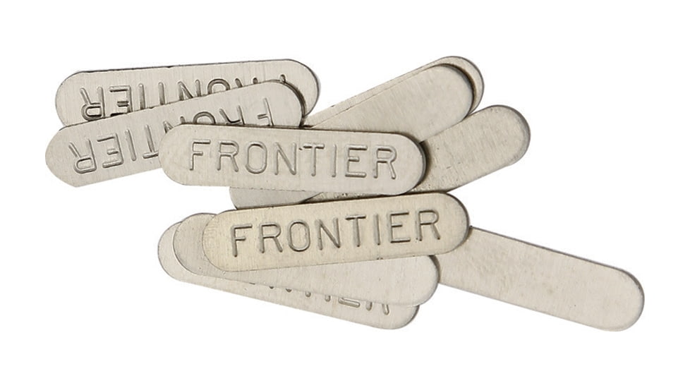 Schrade Frontier Shield, Oval Design, Nickel Silver Finish, 11/16in Overall, Embossed Frontier, Package Of 10, S412