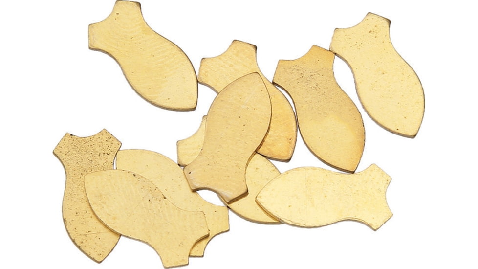 Schrade Plain Shield, Fish Design, Brass Finish, 1/2in Overall, No Embossing, Package Of 10, S436