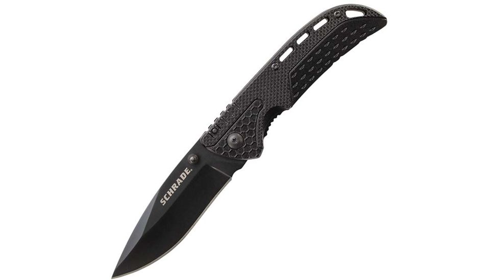 Schrade SCH212 Folding Knife,3.02in,Black Aluminum Handle,Black Drop Point Plain SCH212