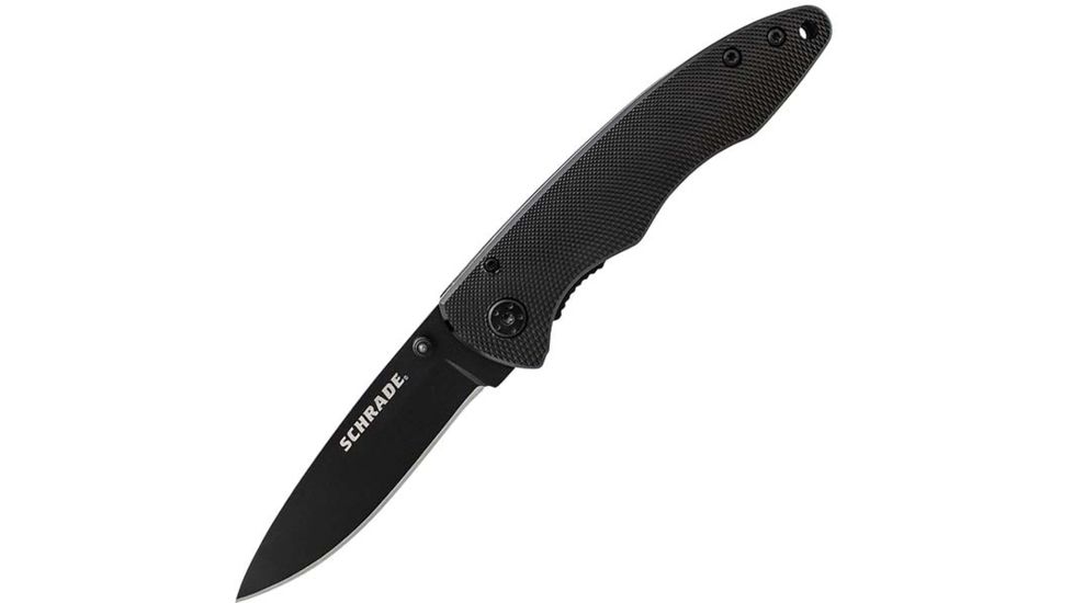 Schrade SCH401 Folding Knife,2.70in,Black Aluminum Handle,Black Drop Point Plain SCH401ALBK