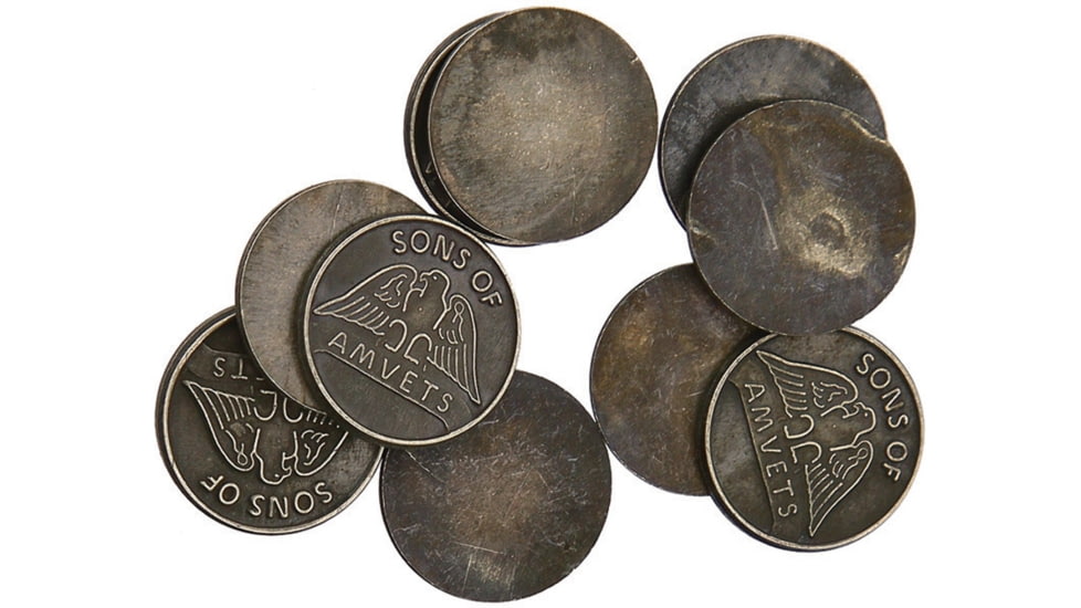 Schrade Sons of Am Vets, Round Design, Antique Brass Finish, 7/16in Diameter, Embossed Sons Of Am Vets, Package Of 10, S429