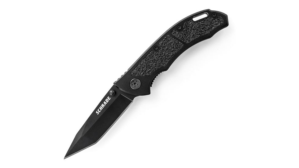 Schrade Utility Folder, 3.1 in. Rubber Inlay, Tanto, Black Plain SCH201T