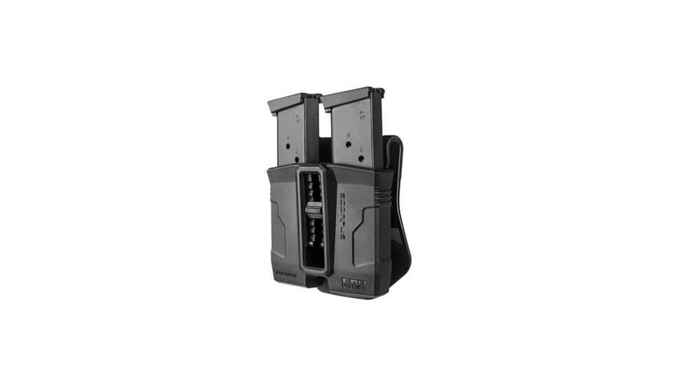 Scorpus Double Magazine Pouch for .45/10mm Single-Stack 1911 Steel Magazines w/ Swivel, Paddle and Belt, Black, SC-PS1911SB