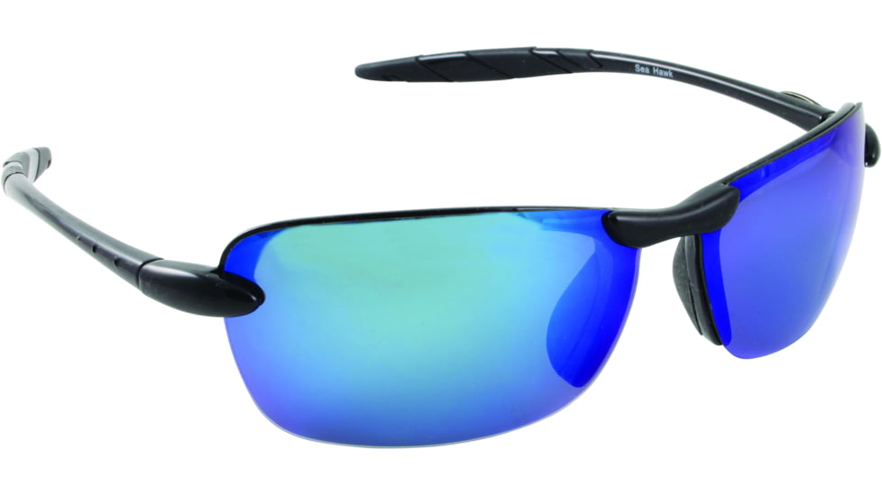 Sea Striker Sea Hawk Sunglasses Black Frame/Blu Mirror Polarized Lenses, 32701