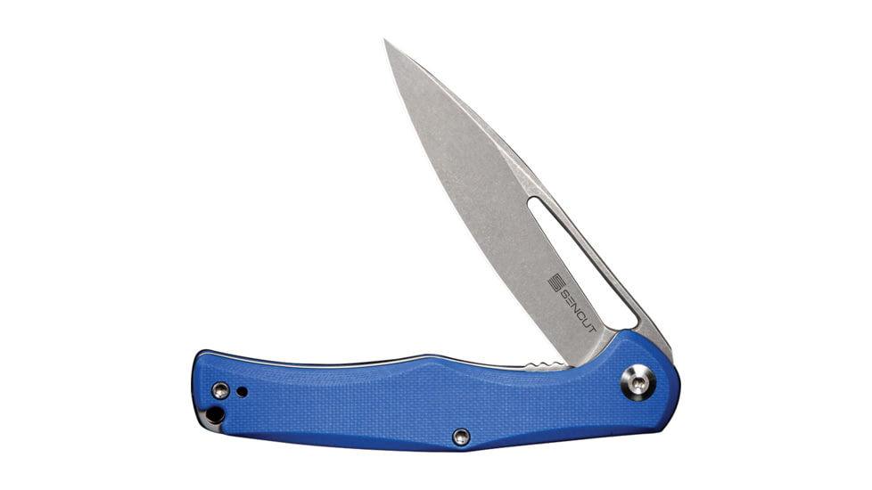 SENCUT Citius Blue Folding Knife, 4.13in Closed, 3.25in Stonewash 9Cr18MoV Stainless Steel Blade, Blue G10 Handle, Nylon Case, SA01D