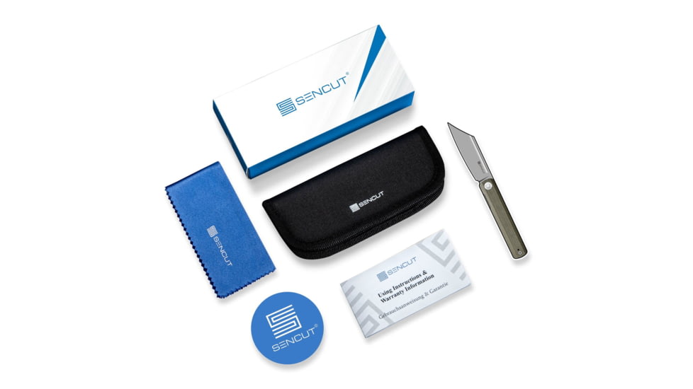 SENCUT Glenspar Thumb Stud &amp; Crossbar Lock Knife Brown Canvas Micarta Handle 3.45inch Black 9cr18mov Blade