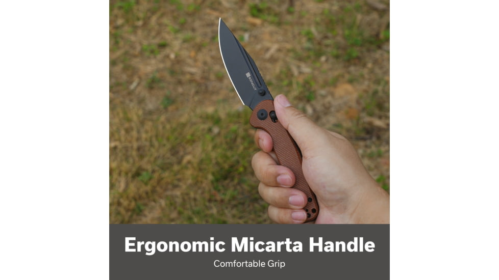 SENCUT Glenspar Thumb Stud &amp; Crossbar Lock Knife Brown Canvas Micarta Handle 3.45inch Black 9cr18mov Blade