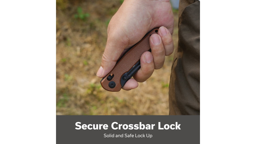 SENCUT Glenspar Thumb Stud &amp; Crossbar Lock Knife Brown Canvas Micarta Handle 3.45inch Black 9cr18mov Blade