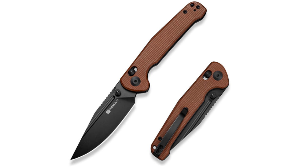 SENCUT Glenspar Thumb Stud &amp; Crossbar Lock Knife Brown Canvas Micarta Handle 3.45inch Black 9cr18mov Blade