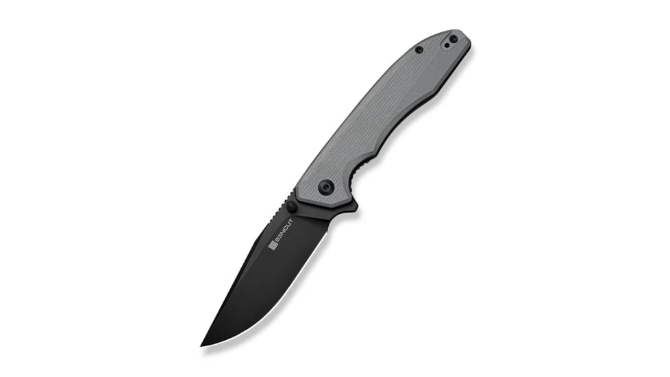 SENCUT Sylor Flipper &amp; Thumb Stud Knife Gray G10 Handle (3.35" Black D2 Blade)