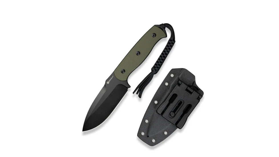 Toxodon Fixed Blade Knife 4.57&quot; Black 9Cr18MoV Drop Point Plain Edge Blade, OD Green G10 Handle &amp; Kydex Sheath