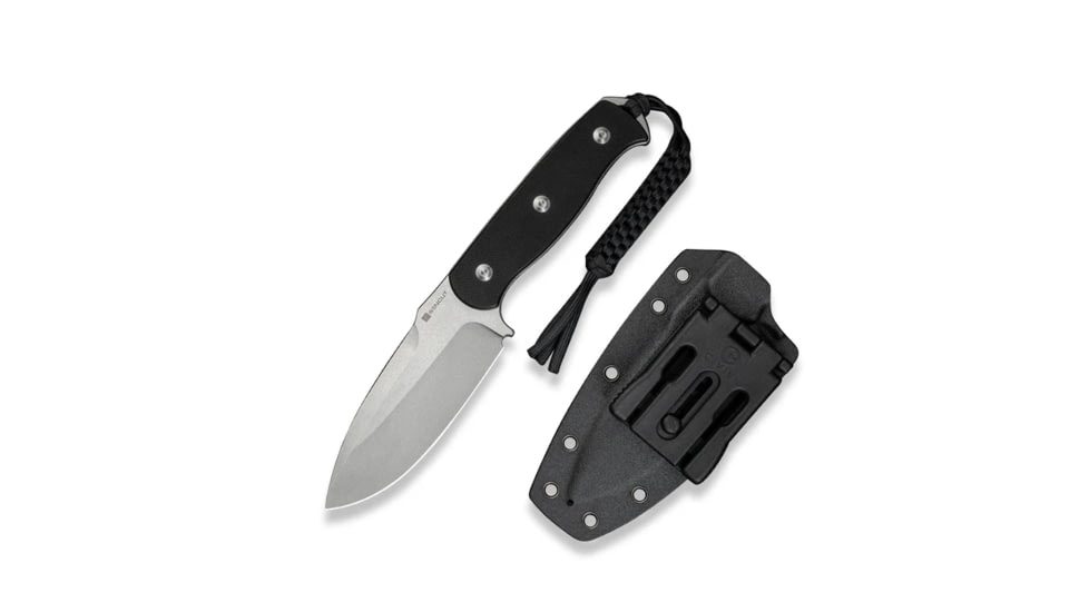 Toxodon Fixed Blade Knife 4.57&quot; Satin 9Cr18MoV Drop Point Plain Edge Blade, Black G10 Handle &amp; Kydex Sheath