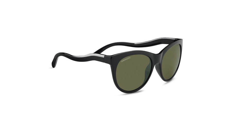 Serengeti Valentina, Polarized 555nm, Round/Cat-Eye, Female, Shiny Black/Shiny Silver, Medium 8571
