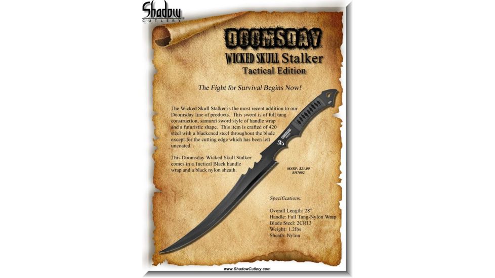 Shadow Cutlery Doomsday - Wicked Skull Stalker - Tactical Edition, Black, 3 LB SH7002
