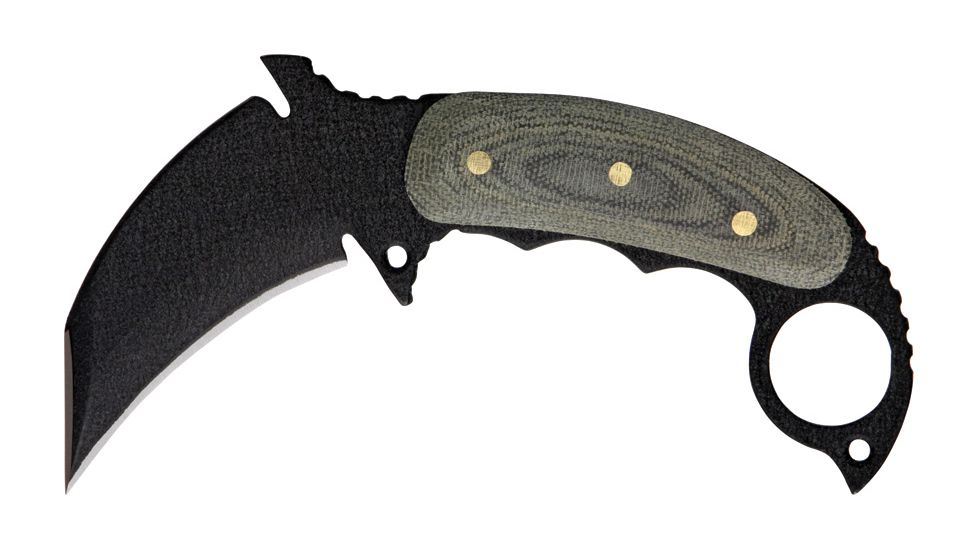 Shadow Tech Combat Karambit Fixed Knife, 1095 high carbon steel karambit blade with black p, OD green canvas micarta handle STK062