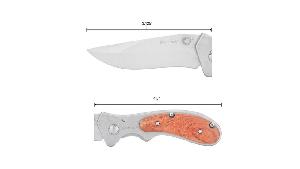 Sheffield Boreal 3 in Folding Pocket Knife w/ Polished Hardwood Handle, 12705