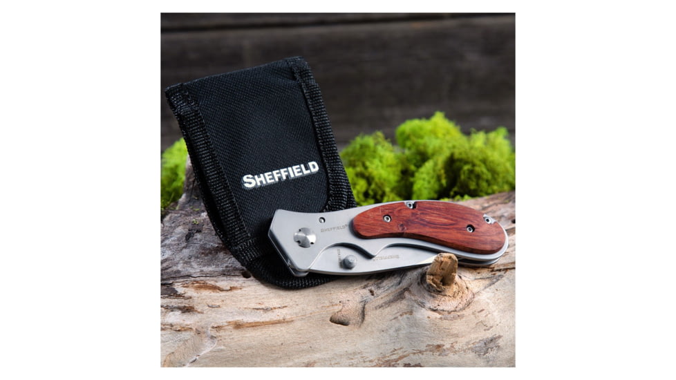 Sheffield Boreal 3 in Folding Pocket Knife w/ Polished Hardwood Handle, 12705
