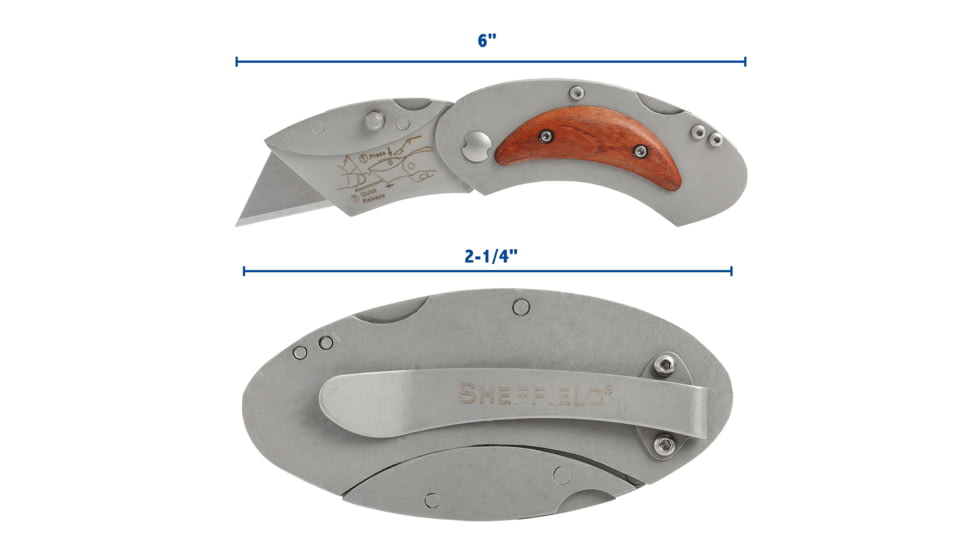 Sheffield Elliptic Lock Back Utility Folding Knife, 2.25in, Stainless Steel, Stainless Steel, Wood, 58132