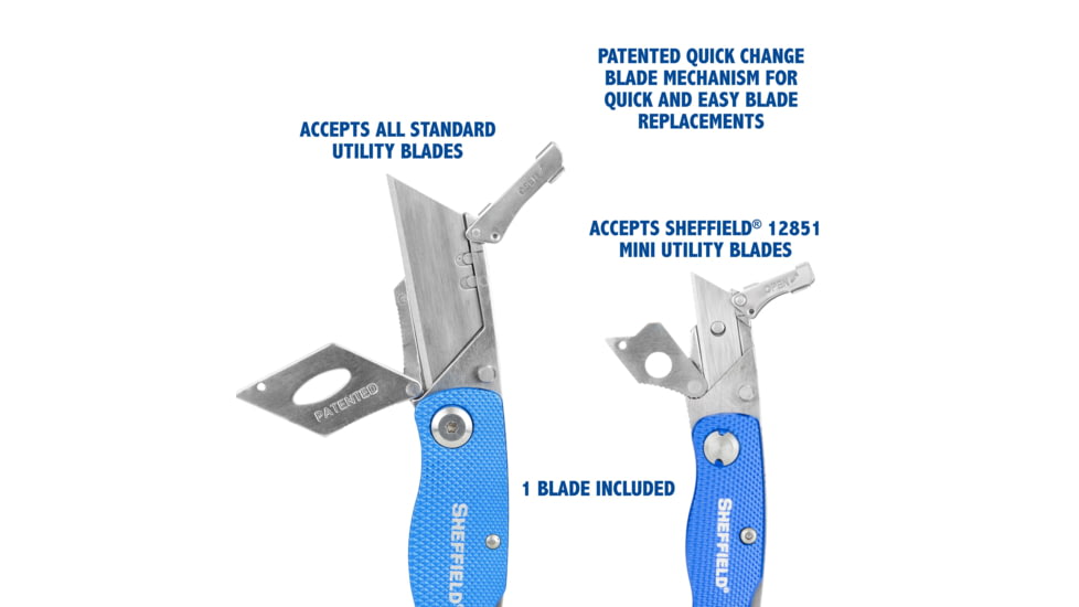 Sheffield Folding Lock Back Utility Knives, 2 Pack, Blue, 12117