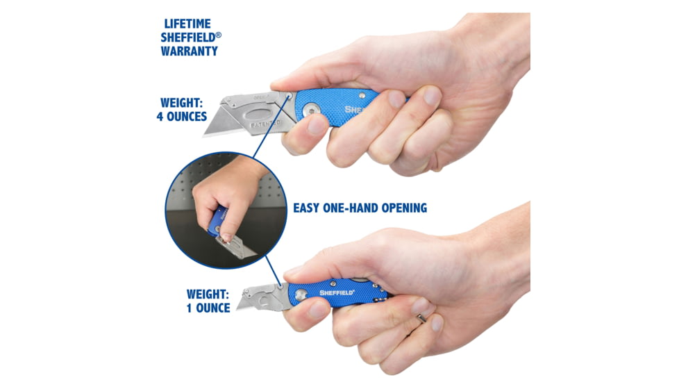 Sheffield Folding Lock Back Utility Knives, 2 Pack, Blue, 12117