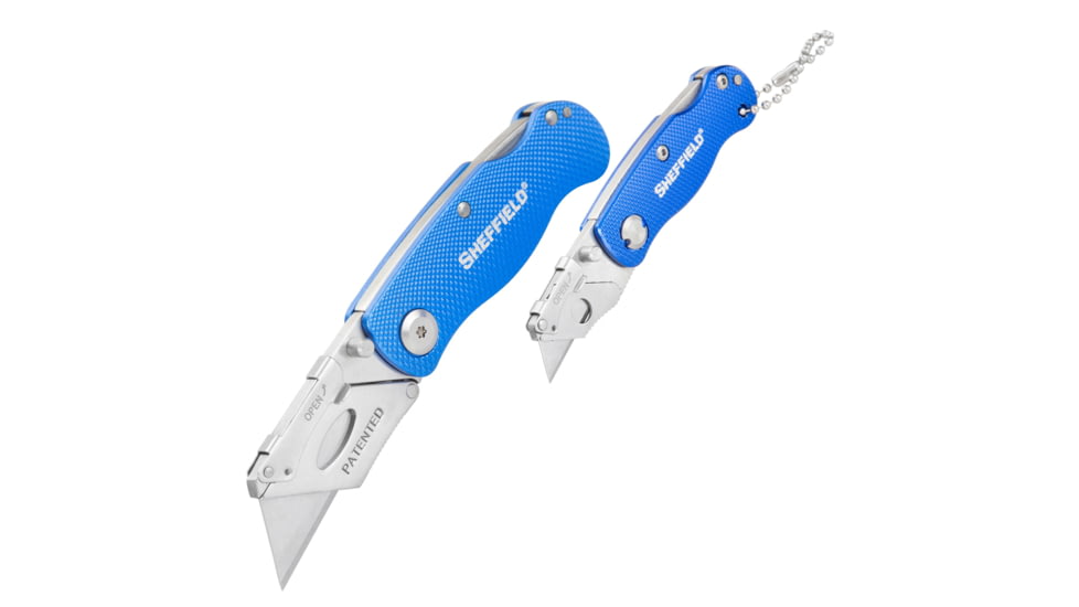 Sheffield Folding Lock Back Utility Knives, 2 Pack, Blue, 12117