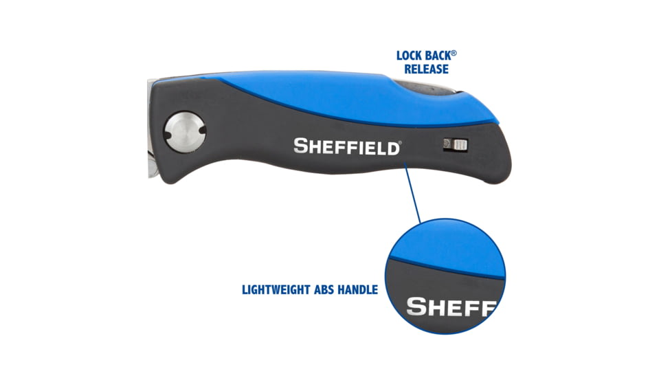 Sheffield Quick Change Lock Back Utility Folding Knife, 4in, ABS Handle, Blue, 12119