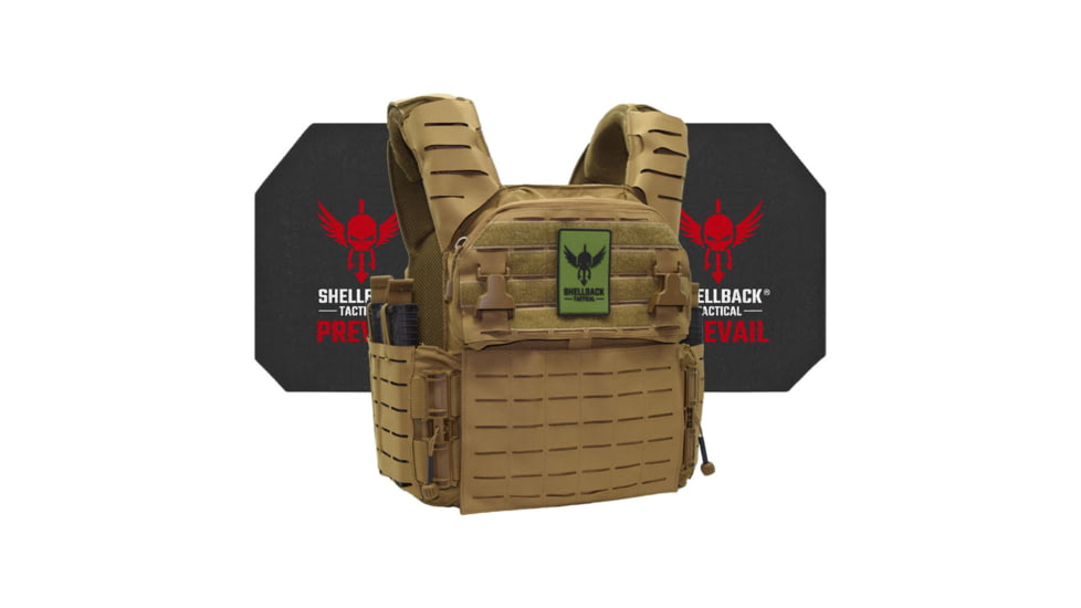 Shellback Tactical Banshee Elite 3.0 Active Shooter Kit with Level IV Model 4S17 Armor Plates, Coyote, L/XL, SBT-BANELT3-4S17-CT-LXL