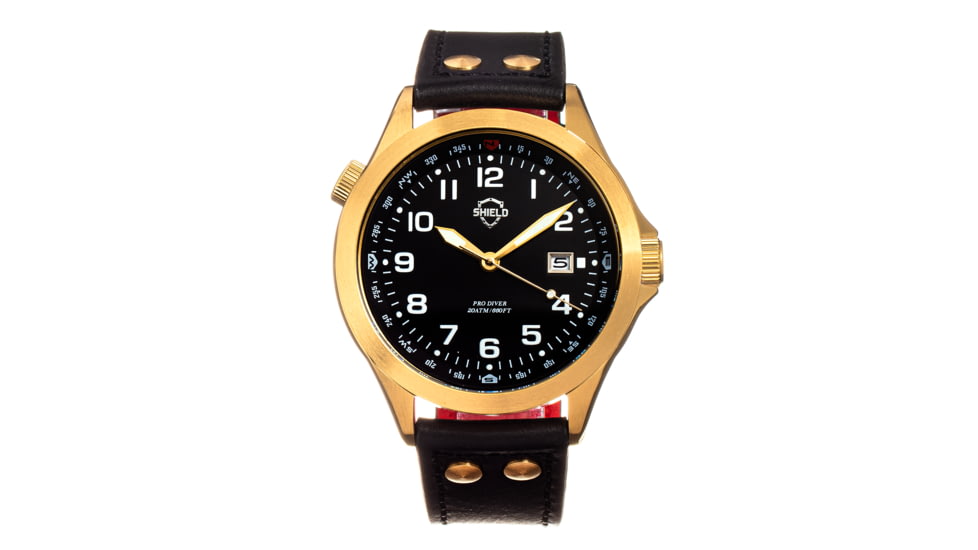 Shield Palau Diver Watch w/Date - Mens, Gold/Black, One Size, SLDSH104-5