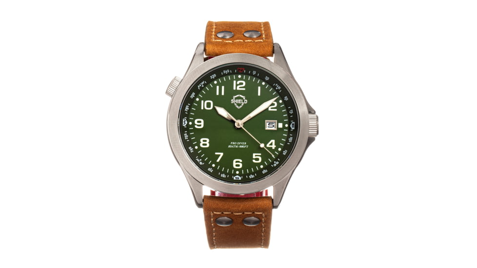 Shield Palau Diver Watch w/Date - Mens, Green/Camel, One Size, SLDSH104-4