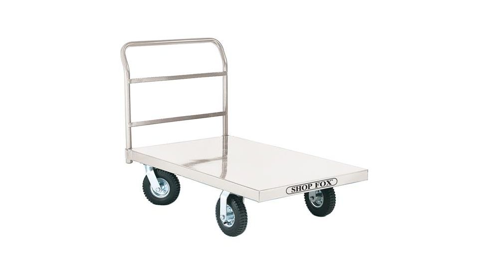 Shop Fox Heavy Steel Platform Truck, Removable Handle, 2,000 lb. Capacity, 8 in. Pneumatic Tires, 48 in L D3240