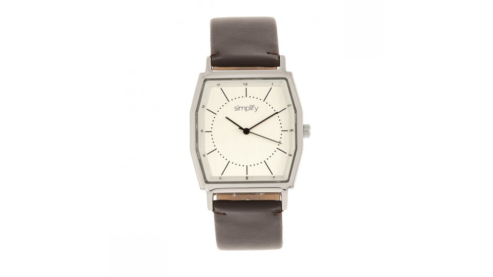Simplify The 5400 Leather-Band Watch, Silver/Dark Brown, SIM5402