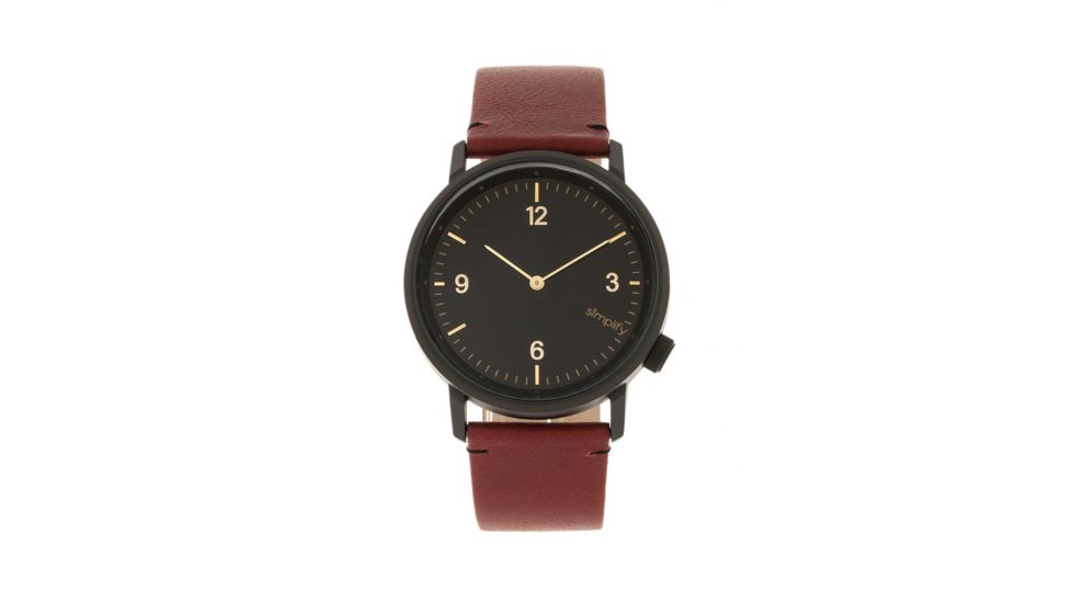 Simplify The 5500 Leather-Band Watch, Black/Maroon, SIM5503