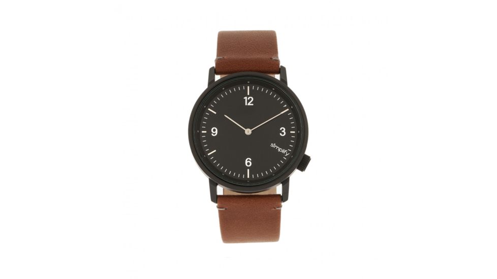 Simplify The 5500 Leather-Band Watch, Black/Brown, SIM5505