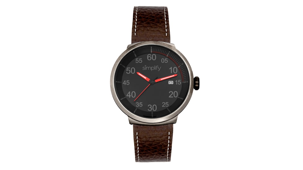 Simplify The 7100 Leather-Band Watch w/Date, Black/Dark Brown, One Size, SIM7106