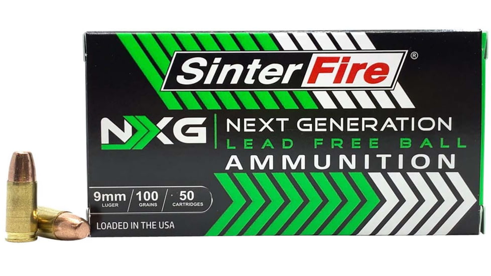 SinterFire NXG Lead Free Ball 9 mm Luger 100 Grain Monolithic Copper Brass Cased Pistol Ammo, 50 Rounds, SF9100NXG