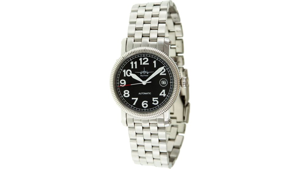 Skytimer 507685018 Automatic Pilot Mens Watch - Black Dial, Silver Case and Bracelet