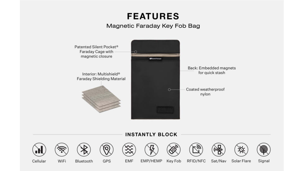 SLNT Magnetic Faraday Key Fob Bag, Black, Extra Small, SPS-XSBNMAG