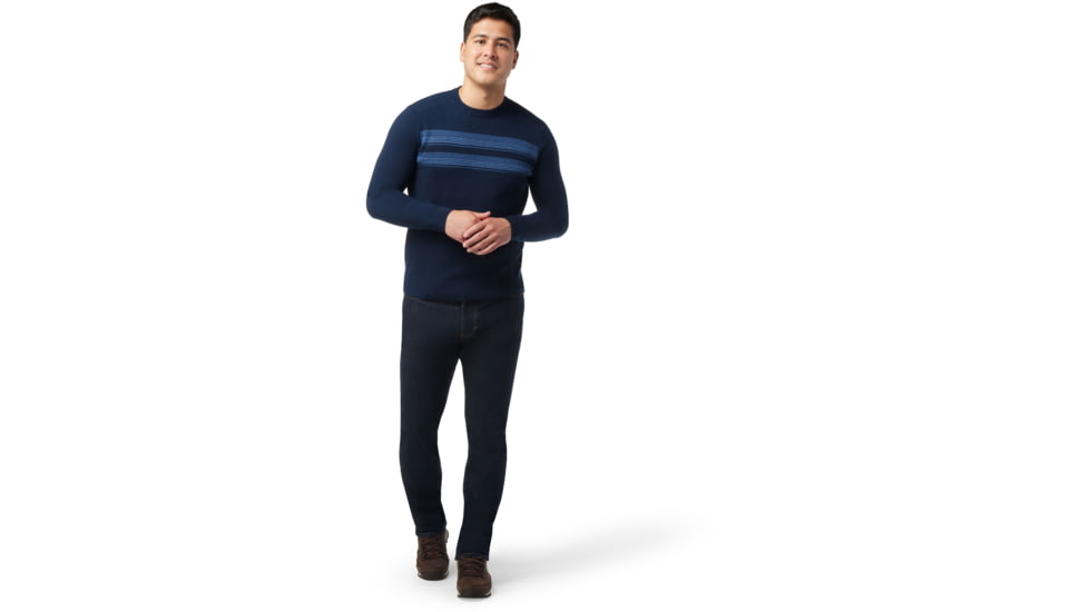 Smartwool Sparwood Stripe Crew - Mens, L14 Deep Navy Heather-Laguna Blue Heather, Small, SW016474L14S