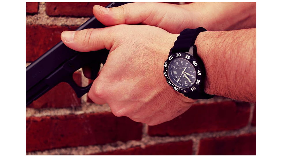 Smith&amp;Bradley Ltd. Sans-13 PVD Black-Coated 42mm Watch, Black Face/Black Rubber Band Sans-black-RBS